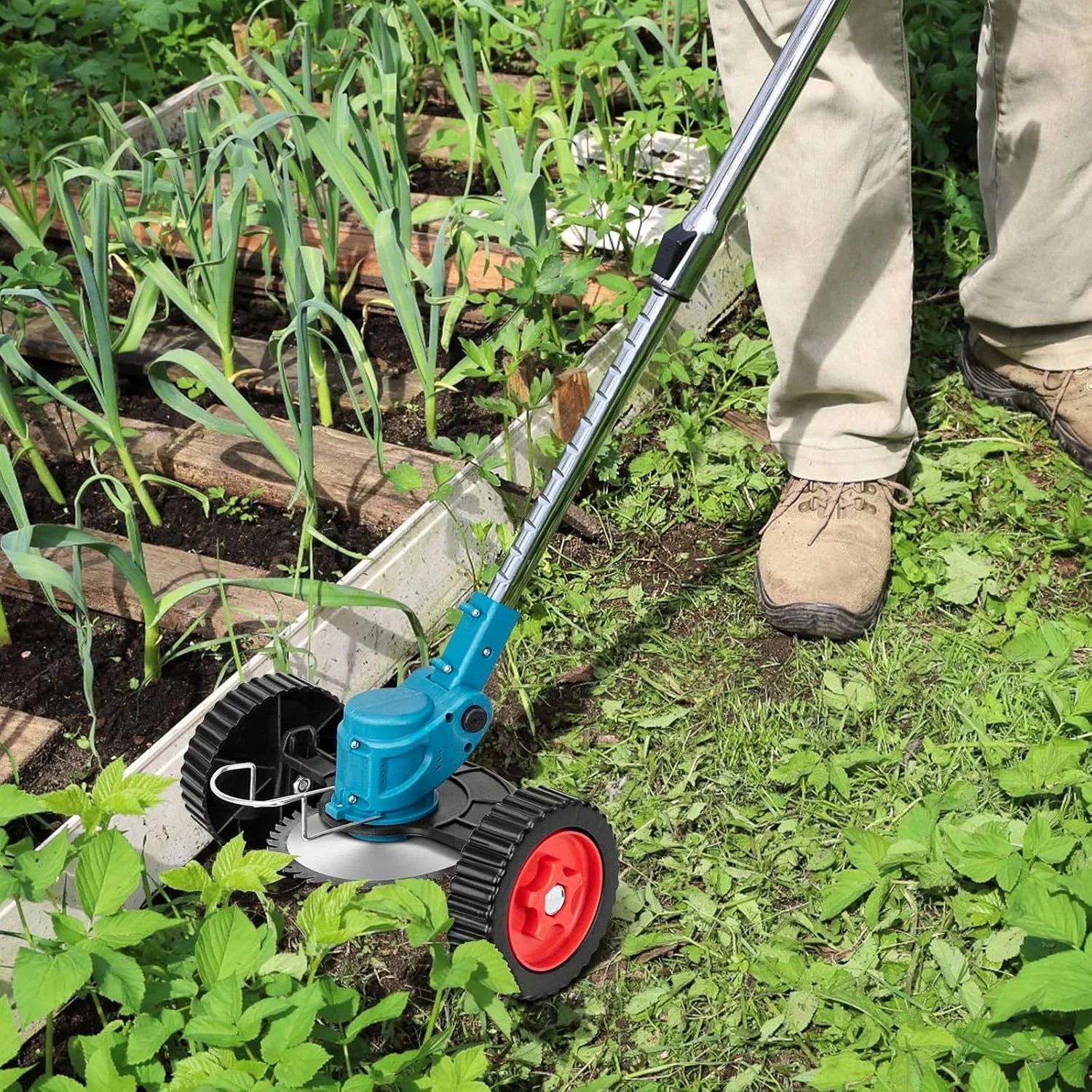Trådlös & Hopfällbar Grästrimmer 36V – Justerbar Höjd, Hjul & 3 Bladtyper