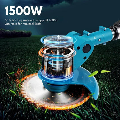 Trådlös &amp; Hopfällbar Grästrimmer 36V – Justerbar Höjd, Hjul &amp; 3 Bladtyper